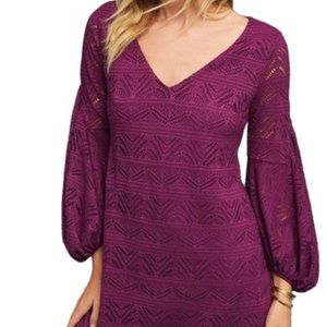 Anthropologie Maeve Laila Balloon sleeve crochet purple dress small